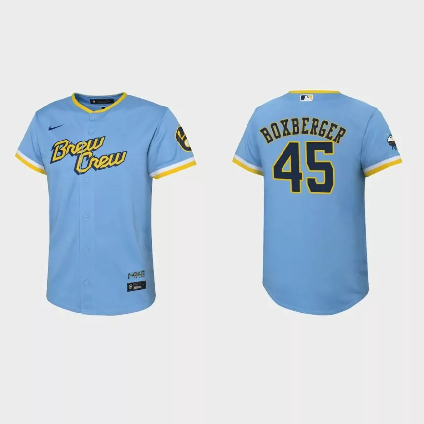 Youth Milwaukee Brewers Brad Boxberger Powder Blue 2022 City Connect Replica Jersey