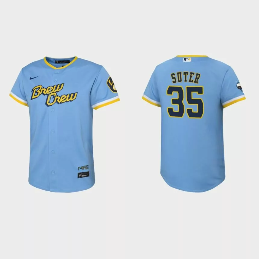 Youth Milwaukee Brewers Brent Suter Powder Blue 2022 City Connect Replica Jersey