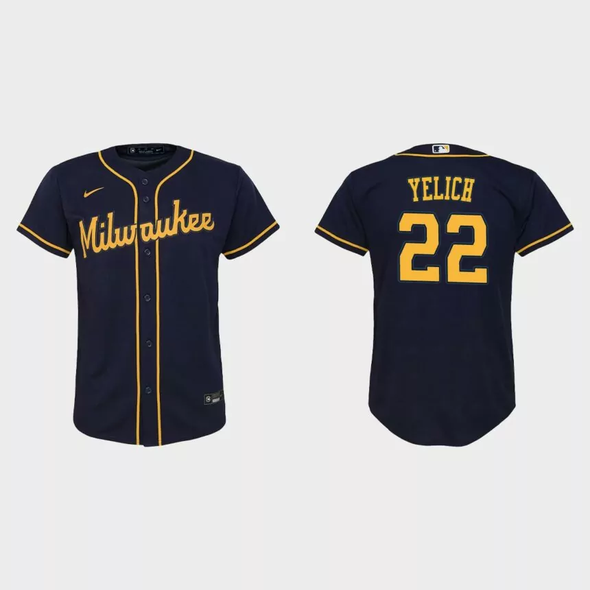 Youth Milwaukee Brewers Christian Yelich Navy Replica Jersey