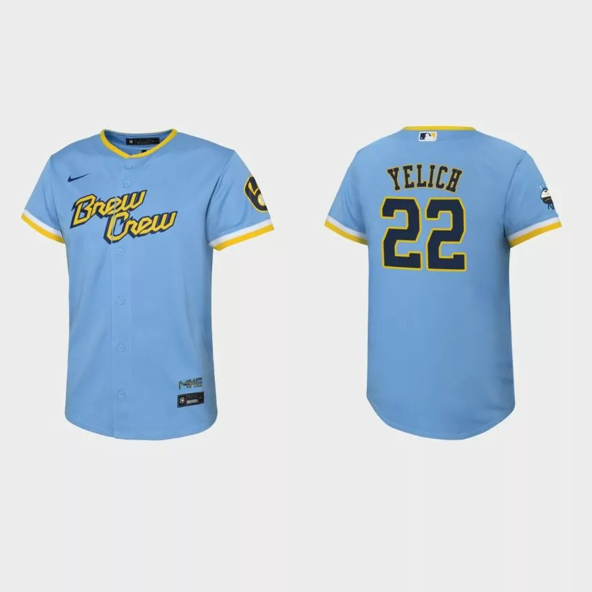 Youth Milwaukee Brewers Christian Yelich Powder Blue 2022 City Connect Replica Jersey