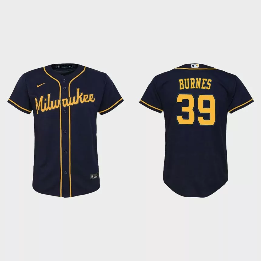 Youth Milwaukee Brewers Corbin Burnes Navy Replica Jersey
