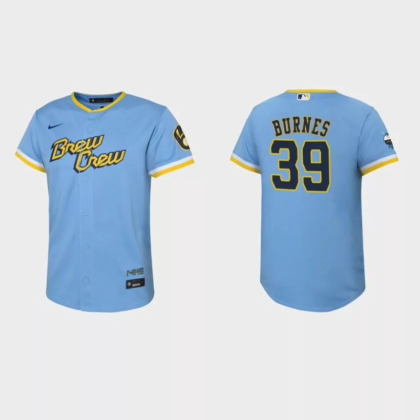 Youth Milwaukee Brewers Corbin Burnes Powder Blue 2022 City Connect Replica Jersey