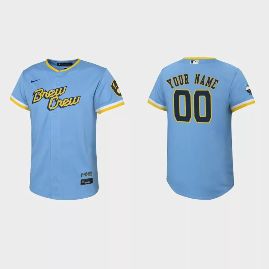 Youth Milwaukee Brewers Custom Powder Blue 2022 City Connect Replica Jersey