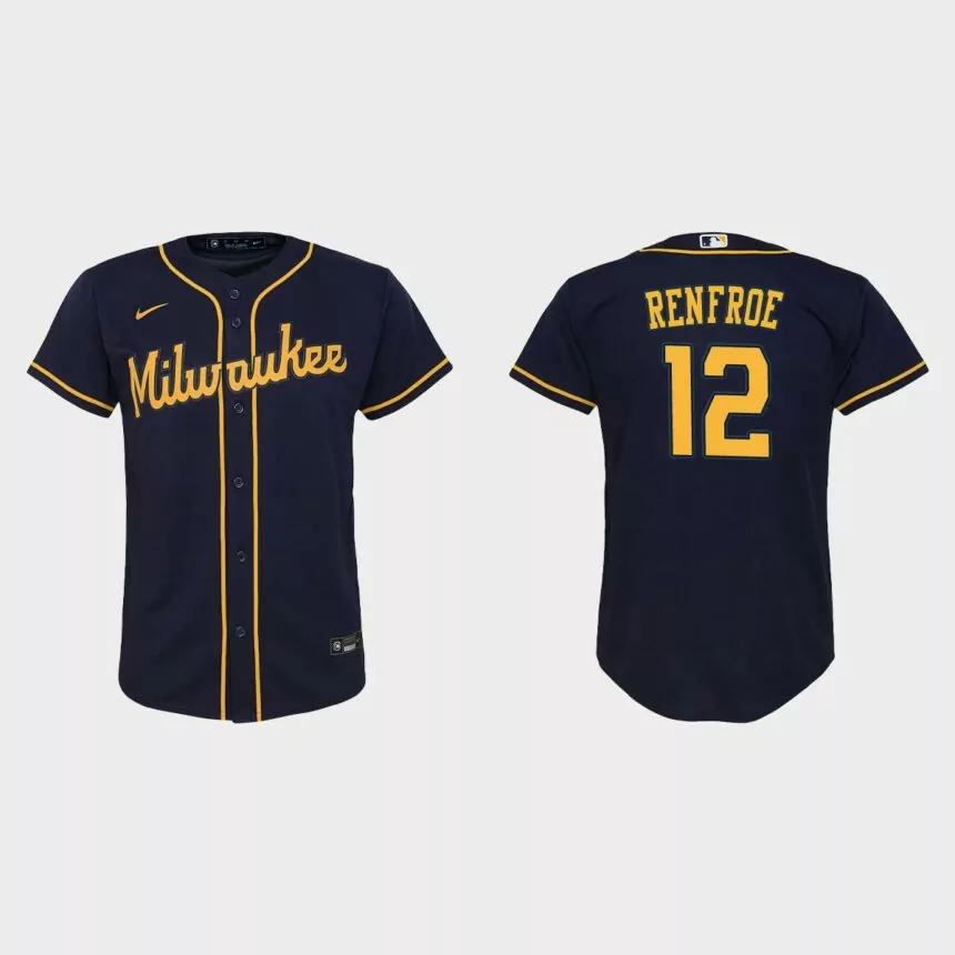 Youth Milwaukee Brewers Hunter Renfroe Navy Replica Jersey