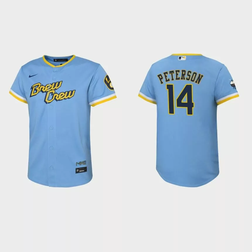 Youth Milwaukee Brewers Jace Peterson Powder Blue 2022 City Connect Replica Jersey