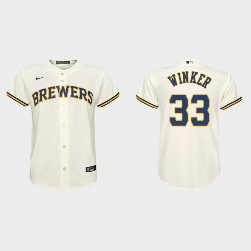 Youth Milwaukee Brewers Jesse Winker Cream Replica Home Jersey