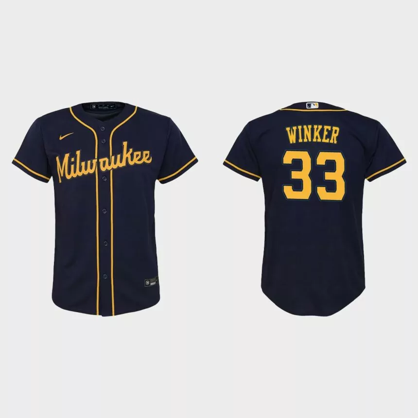 Youth Milwaukee Brewers Jesse Winker Navy Replica Jersey