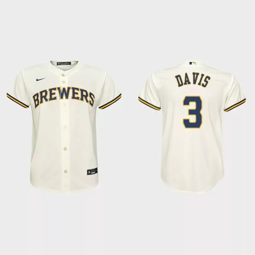 Youth Milwaukee Brewers Jonathan Davis Cream Replica Home Jersey
