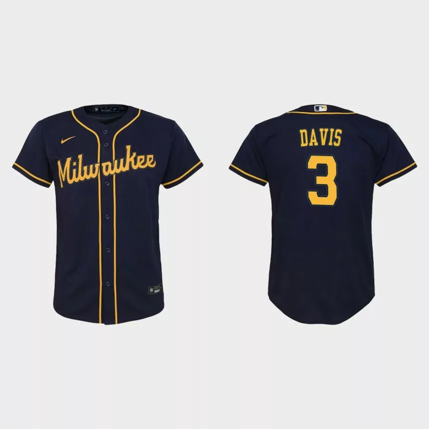 Youth Milwaukee Brewers Jonathan Davis Navy Replica Jersey