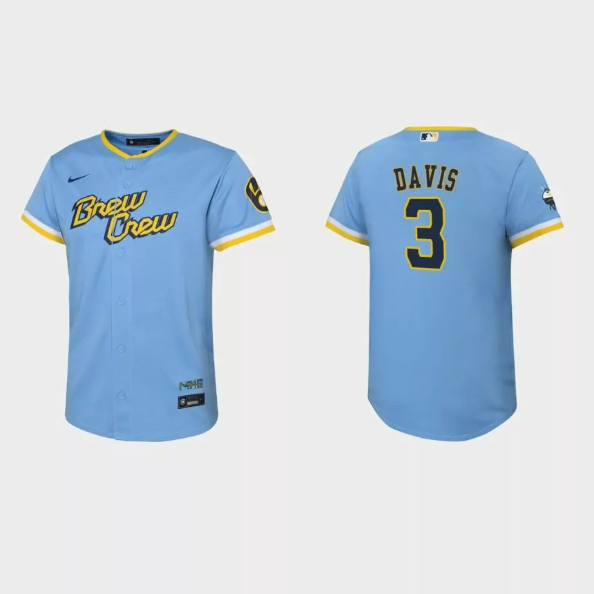 Youth Milwaukee Brewers Jonathan Davis Powder Blue 2022 City Connect Replica Jersey