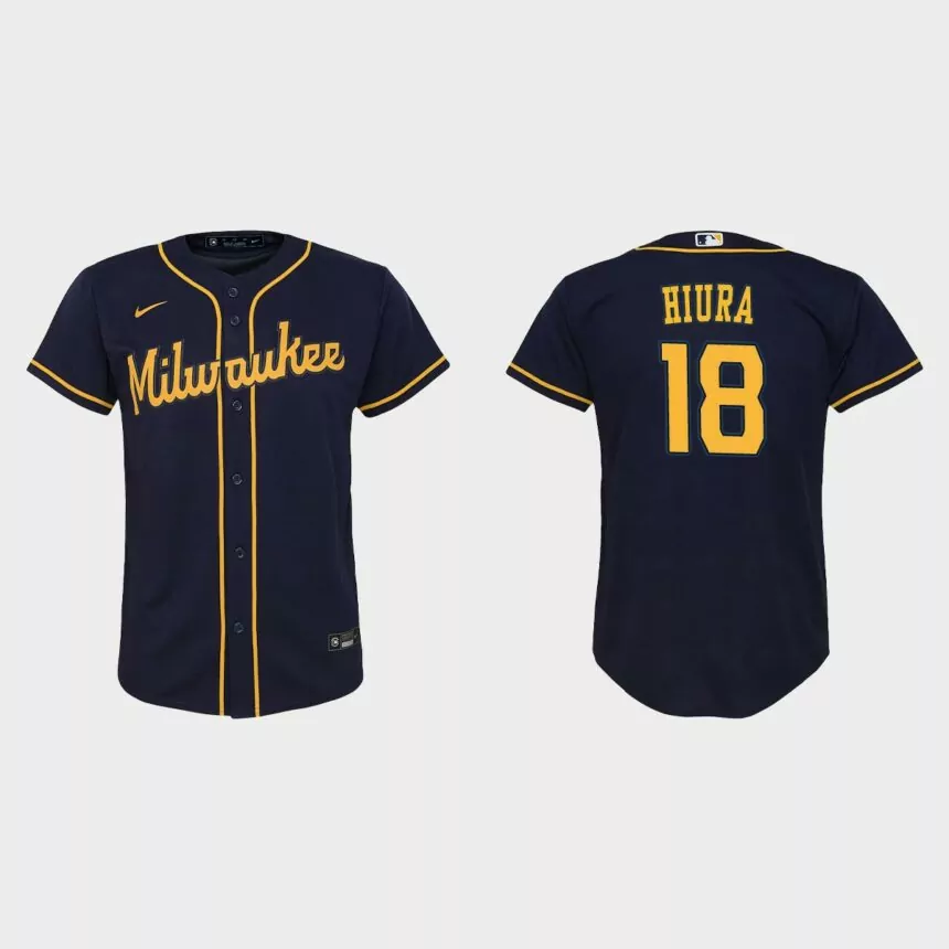 Youth Milwaukee Brewers Keston Hiura Navy Replica Jersey