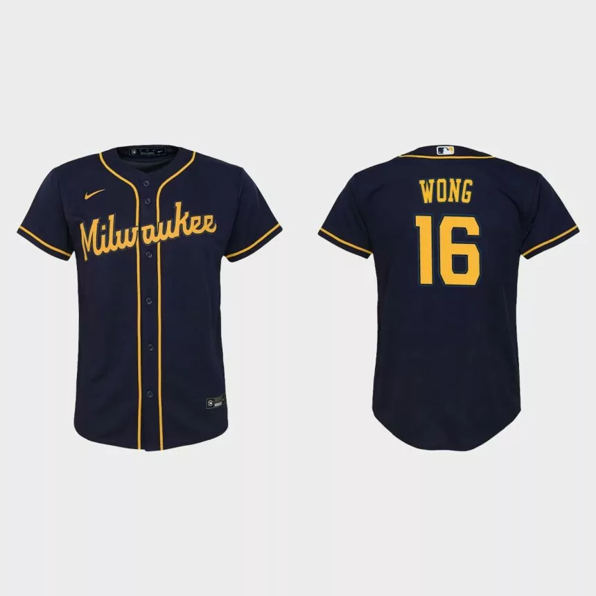 Youth Milwaukee Brewers Kolten Wong Navy Replica Jersey