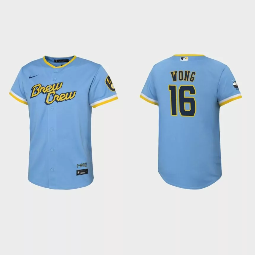 Youth Milwaukee Brewers Kolten Wong Powder Blue 2022 City Connect Replica Jersey
