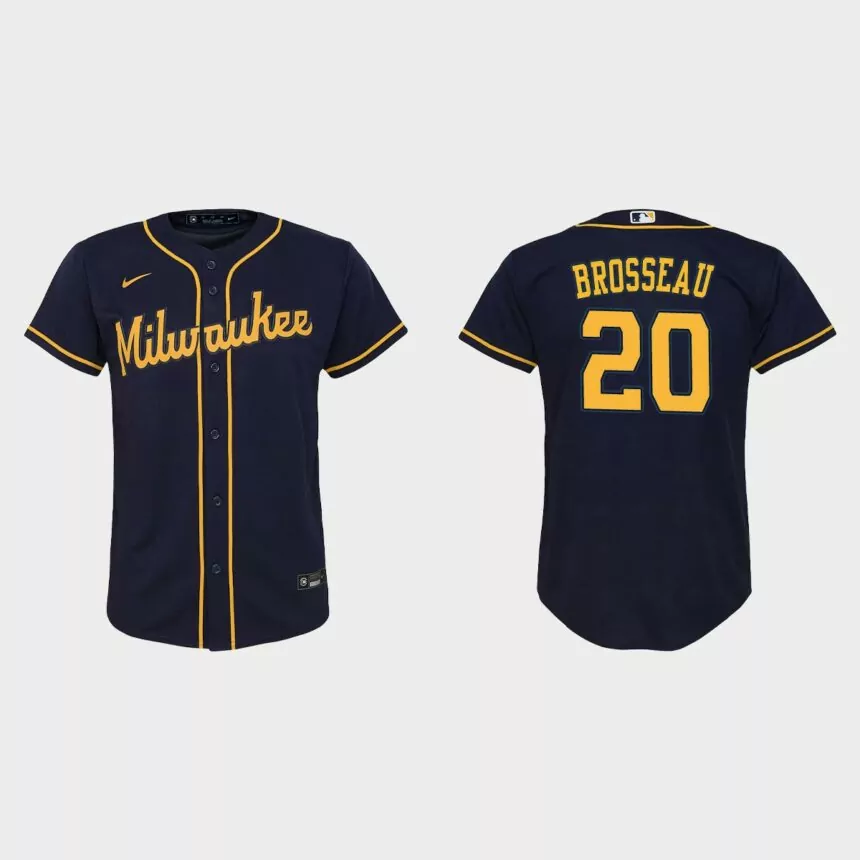 Youth Milwaukee Brewers Mike Brosseau Navy Replica Jersey