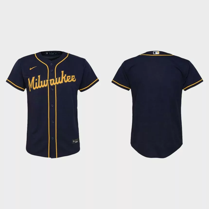 Youth Milwaukee Brewers Navy Replica Jersey