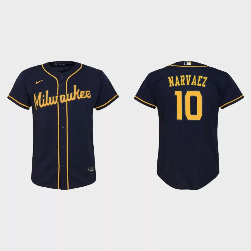 Youth Milwaukee Brewers Omar Narvaez Navy Replica Jersey