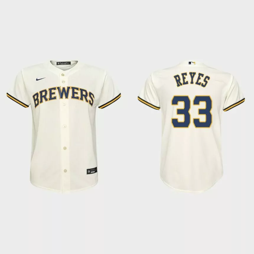 Youth Milwaukee Brewers Pablo Reyes Cream Replica Home Jersey