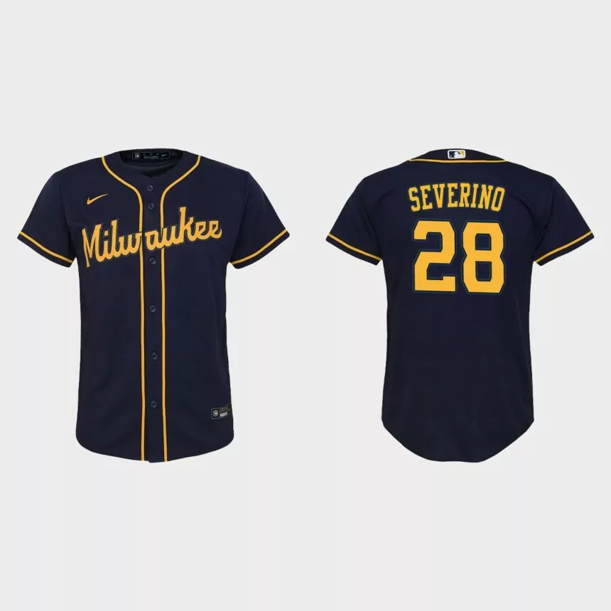 Youth Milwaukee Brewers Pedro Severino Navy Replica Jersey
