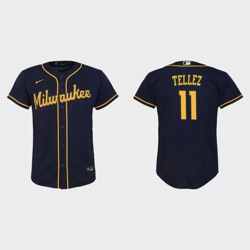 Youth Milwaukee Brewers Rowdy Tellez Navy Replica Jersey