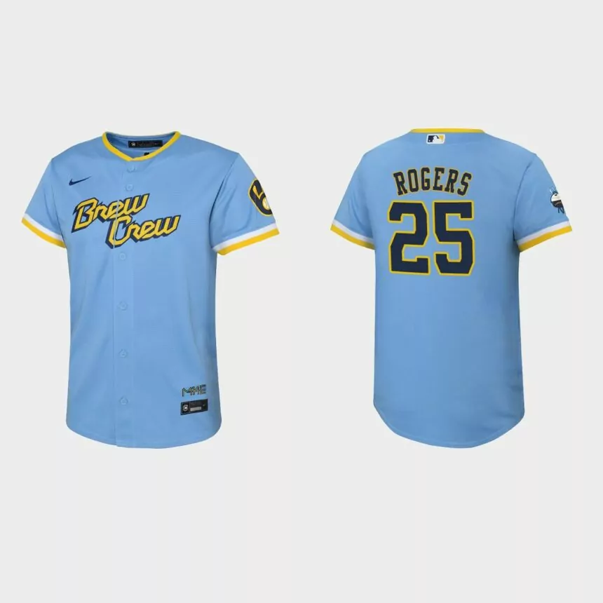 Youth Milwaukee Brewers Taylor Rogers Powder Blue 2022 City Connect Replica Jersey