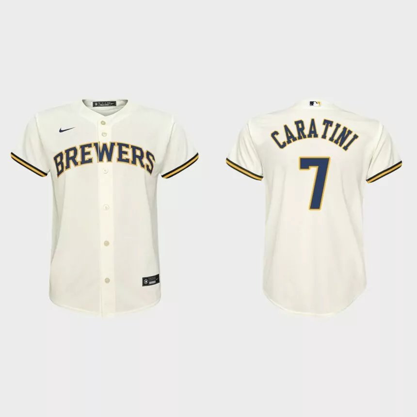 Youth Milwaukee Brewers Victor Caratini Cream Replica Home Jersey