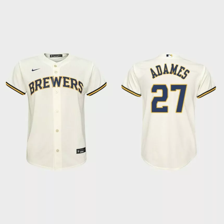 Youth Milwaukee Brewers Willy Adames Cream Replica Home Jersey