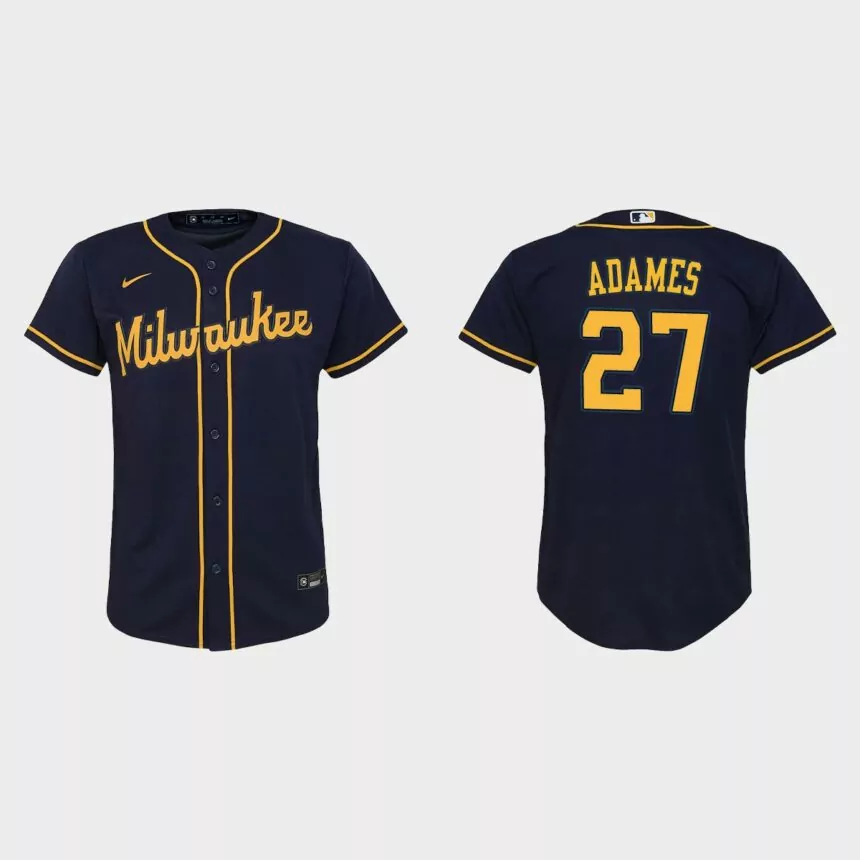 Youth Milwaukee Brewers Willy Adames Navy Replica Jersey