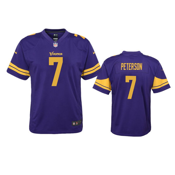 Youth Minnesota Vikings #7 Patrick Peterson Purple Color Rush Game Jersey