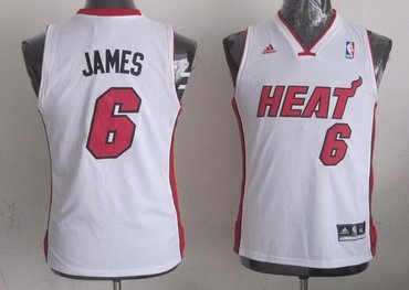 Youth NBA Miami Heat #6 LeBron James White Stitched Jersey