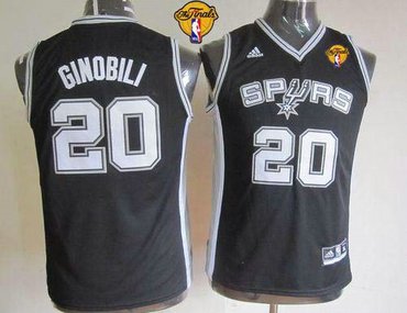 Youth NBA San Antonio Spurs #20 Manu Ginobili Black With Finals Patch Stitched NBA Jersey