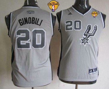 Youth NBA San Antonio Spurs #20 Manu Ginobili Grey With Finals Patch Stitched NBA Jersey