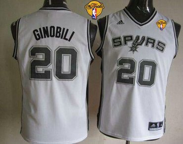 Youth NBA San Antonio Spurs #20 Manu Ginobili White With Finals Patch Stitched NBA Jersey