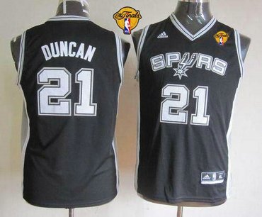 Youth NBA San Antonio Spurs #21 Tim Duncan Black With Finals Patch Stitched NBA Jersey