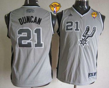 Youth NBA San Antonio Spurs #21 Tim Duncan Grey With Finals Patch Stitched NBA Jersey