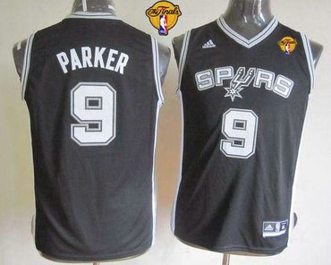 Youth NBA San Antonio Spurs #9 Tony Parker Black With Finals Patch Stitched NBA Jersey