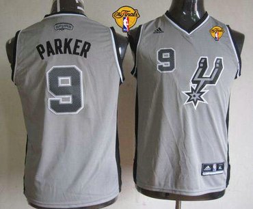 Youth NBA San Antonio Spurs #9 Tony Parker Grey With Finals Patch Stitched NBA Jersey