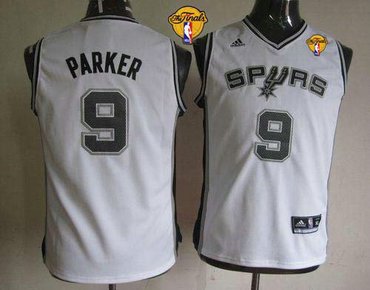 Youth NBA San Antonio Spurs #9 Tony Parker White With Finals Patch Stitched NBA Jersey