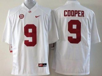 Youth NCAA Crimson Tide #9 Amari Cooper White SEC Patch Stitched Jersey