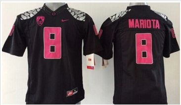 Youth NCAA Ducks #8 Marcus Mariota Black(Pink NO.) Stitched Jersey