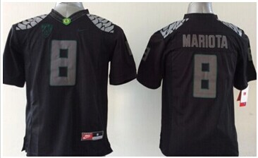 Youth NCAA Ducks #8 Marcus Mariota Blackout Stitched Jersey
