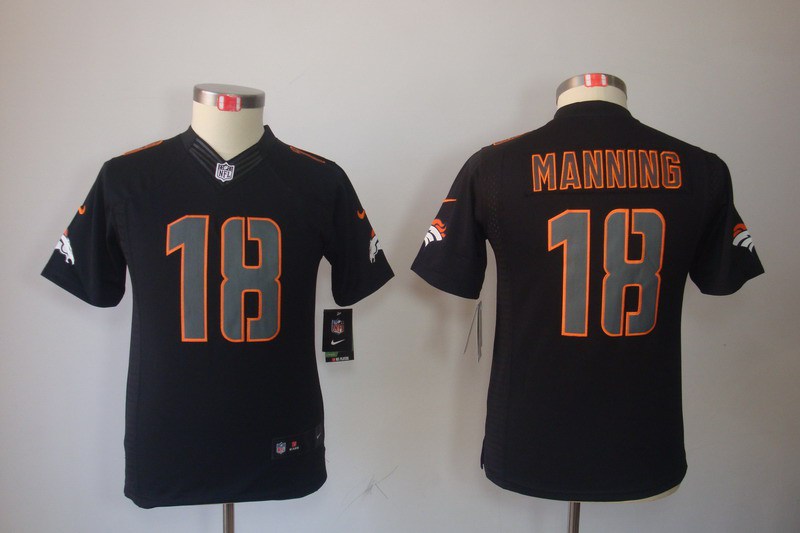 Youth NEW Denver Broncos 18# Peyton Manning Black Jerseys(Impact Limited)