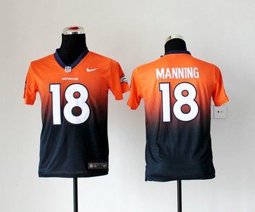 Youth NEW Denver Broncos 18 Peyton Manning Drift Fashion Jerseys(Orange-Blue)