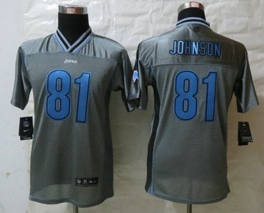 Youth NEW Detroit Lions 81 Calvin Johnson Grey Vapor Elite Jerseys
