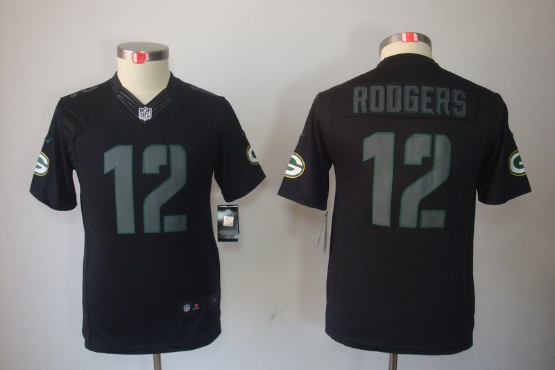 Youth NEW Green Bay Packers #12 Aaron Rodgers Black Jerseys(Impact Limited)