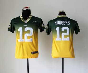 Youth NEW Green Bay Packers #12 Aaron Rodgers Green Yellow Drift Fashion II