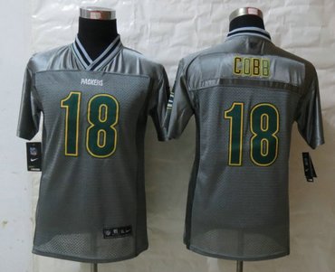 Youth NEW Green Bay Packers 18 Randall Cobb Grey Vapor Elite Jerseys
