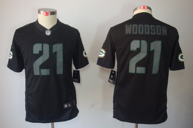 Youth NEW Green Bay Packers 21 Charles Woodson Black Jerseys(Impact Limited)