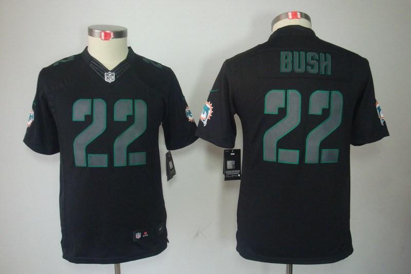 Youth NEW Miami Dolphins 22 Reggie Bush Black Jerseys(Impact Limited)