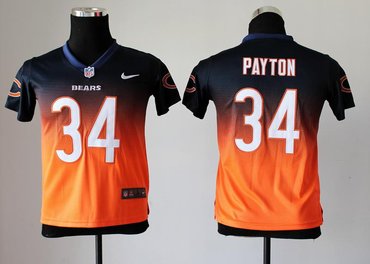 Youth NEW NFL Chicago Bears 34 Walter Payton Black Orange Drift Fashion II Jerseys