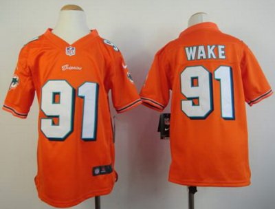 Youth NEW NFL Miami Dolphins 91 Cameron Wake Orange Jerseys